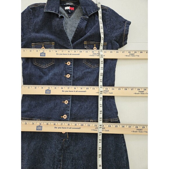 Tommy Hilfiger Vintage Y2K Denim Dress Sz M Dropped Waist Button Front Stretch - Picture 8 of 11